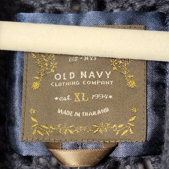 Old Navy Womens Blue Angora Wool Y2K Shawl Neck Open Knit Grandpa Sweater XL - Picture 9 of 10